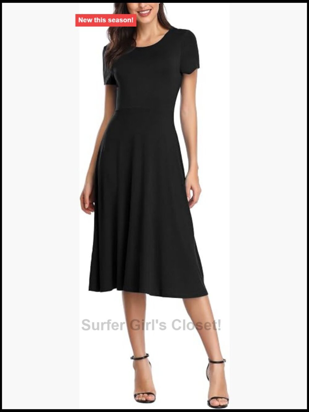 Vintage Short Sleeve High Waist Flared Midi Casual Summer Dress